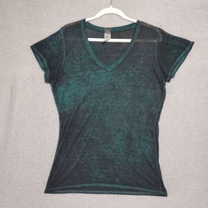 Harley Davidson Women's Lake Shore Green Rhinestone V-neck Short Sleeve Top L